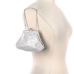 La Regale coin purse evening party clutch metallic shimmer silver